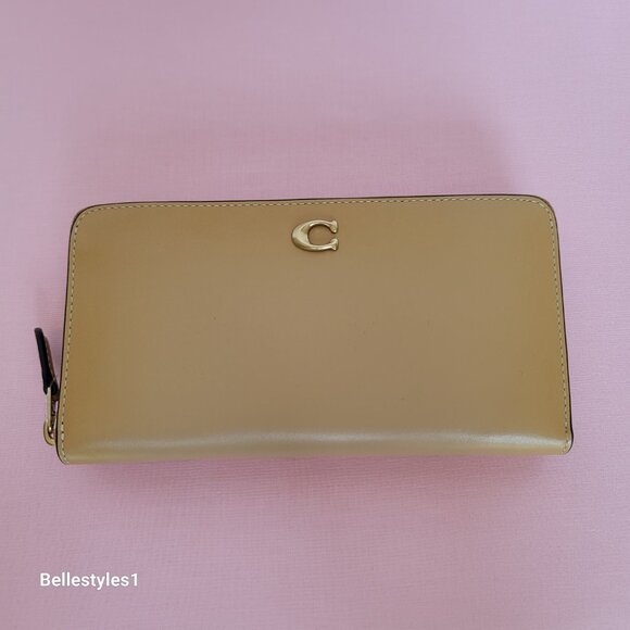 COACH Smooth Leather Zip-Around Accordion Wallet with Back-Slip Pocket-Tan color - Picture 5 of 16